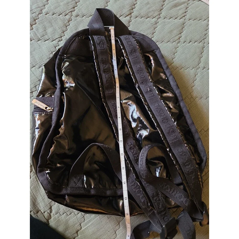 LeSportsac Black Patent Nylon Essential Backpack Large Travel School Laptop Bag